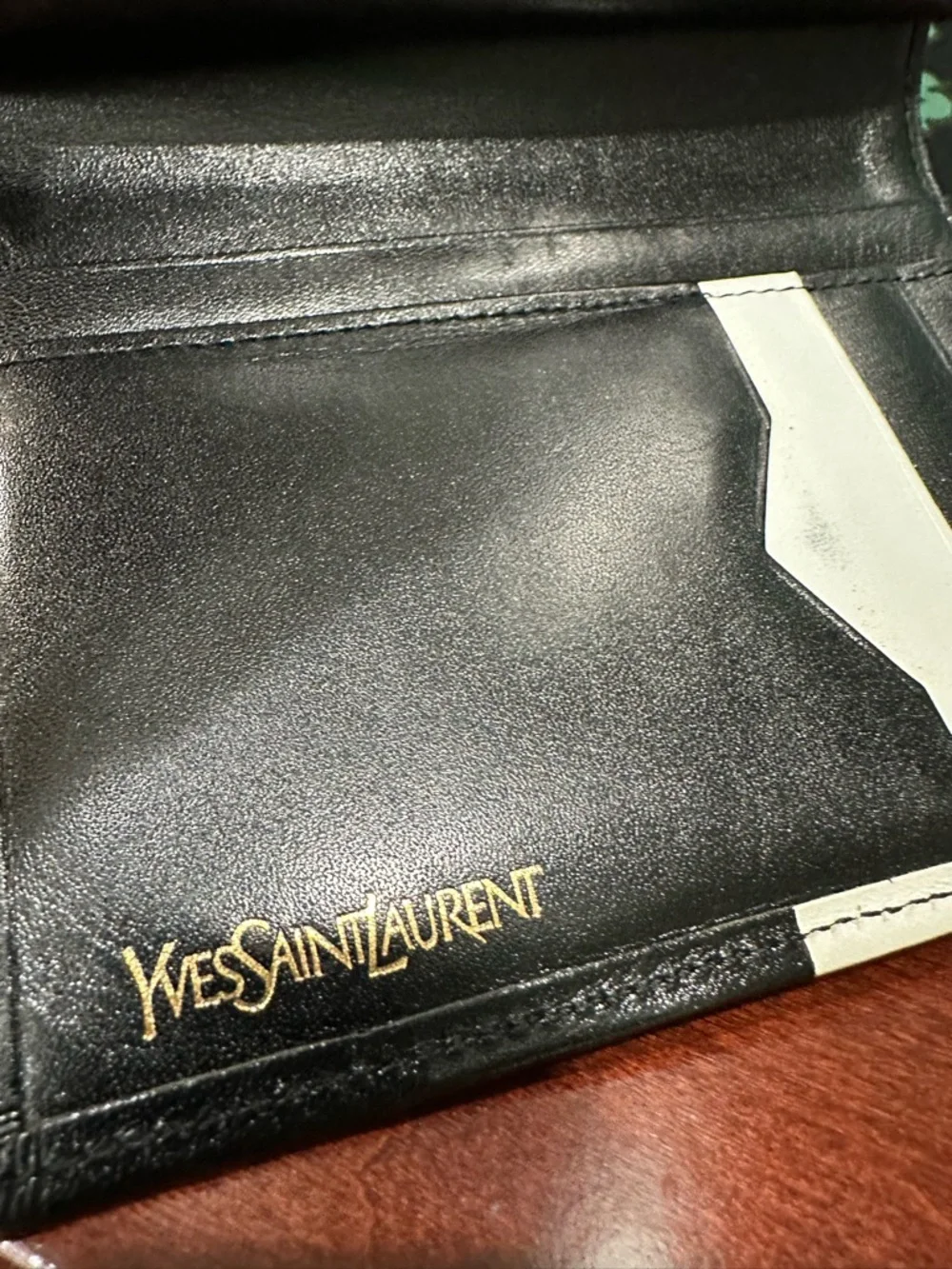 Yves Saint Laurent YSL Leather Wallet Black White Logo Trifold - Picture 10 of 12